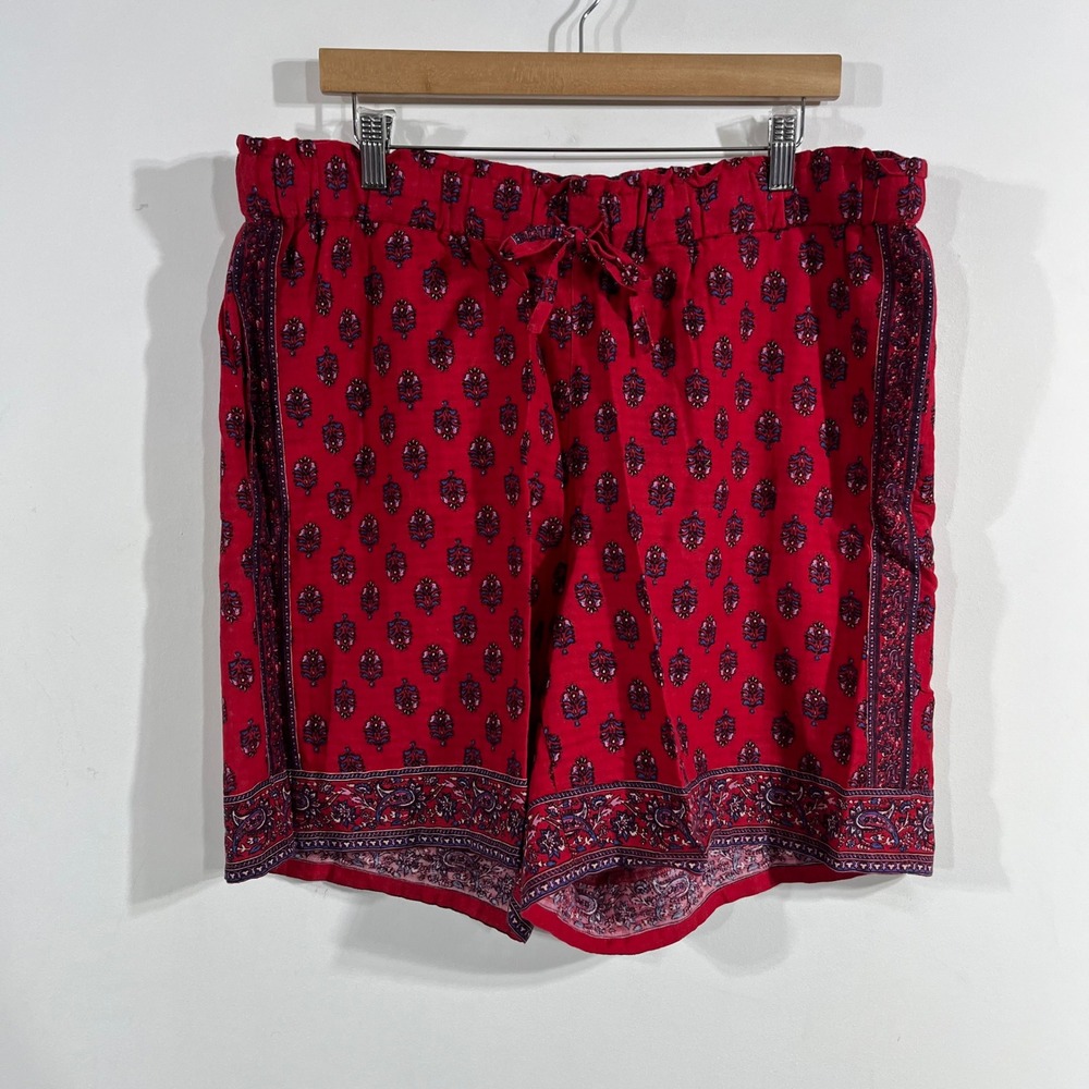 J. Jill Womens Artsy Preppy Block Print Cotton Shorts Preppy XL NWT Drawstring